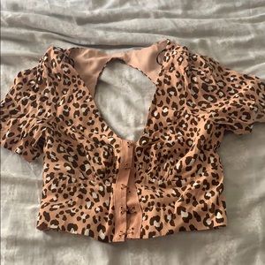 Pink & Brown Cheetah Print Cropped Top